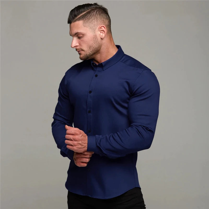 Camisa Elastech Social Anti Amassados + Relógio de Brinde