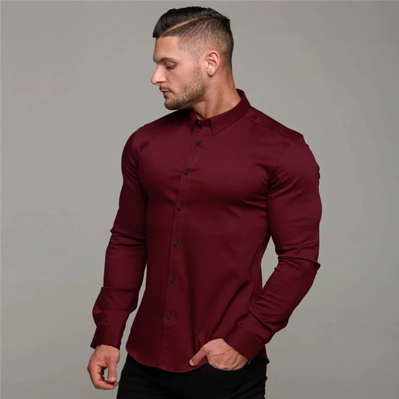 Camisa Elastech Social Anti Amassados + Relógio de Brinde